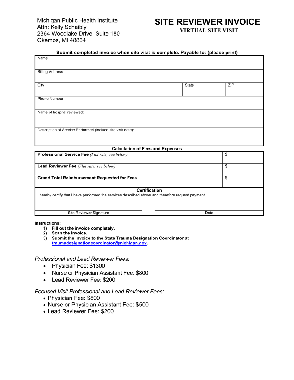 Site Reviewer Invoice - Virtual Site Visit - Michigan, Page 1