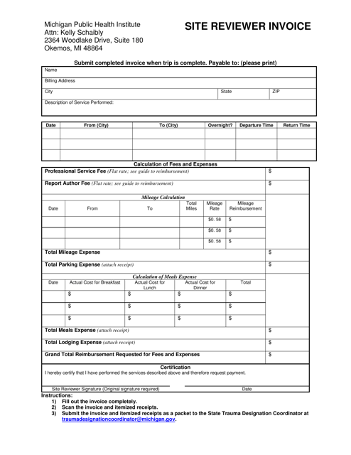 Site Reviewer Invoice - Michigan Download Pdf