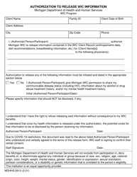 Form MDHHS-5913 &quot;Authorization to Release Wic Information&quot; - Michigan