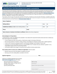 Form AG04024 &quot;Registration for Processing Wild Game in Minnesota&quot; - Minnesota