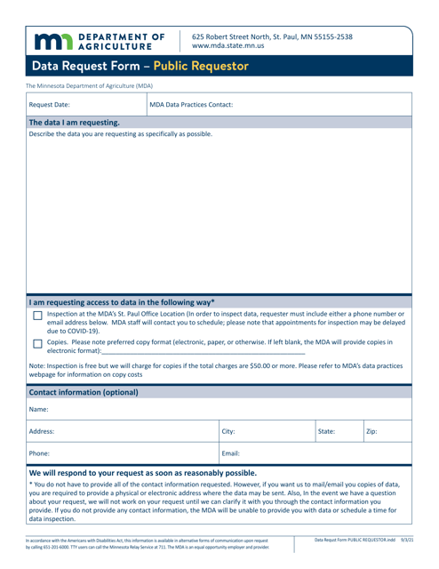 Data Request Form - Public Requestor - Minnesota Download Pdf