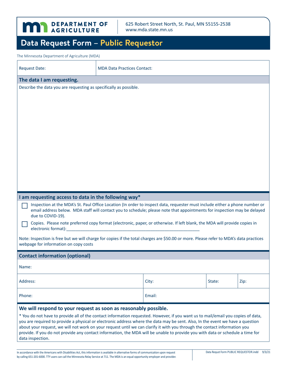 Data Request Form - Public Requestor - Minnesota, Page 1