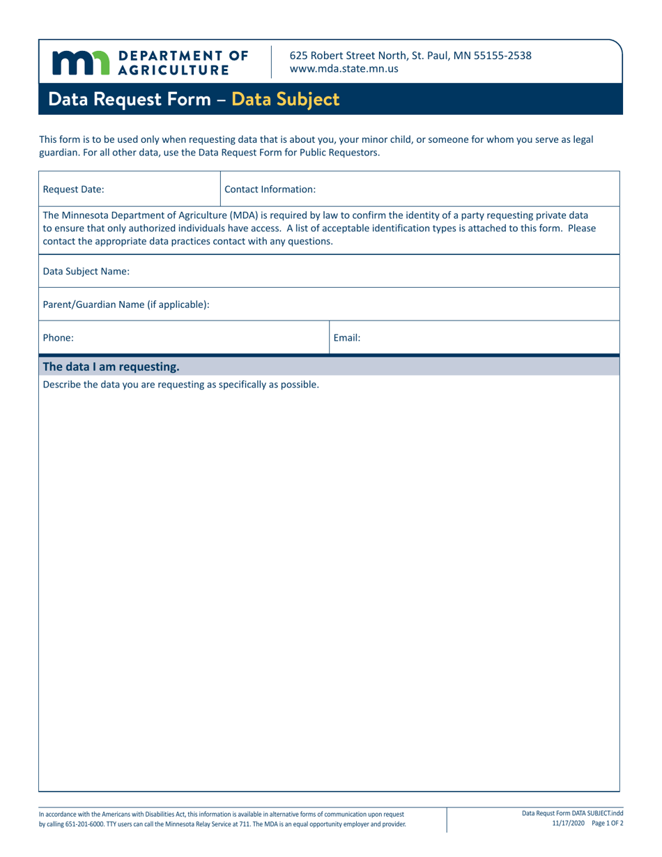 Data Request Form - Data Subject - Minnesota, Page 1