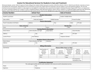 Document preview: Invoice for Educational Services for Students in Care and Treatment - Minnesota