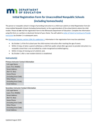 Initial Registration Form for Unaccredited Nonpublic Schools (Including Homeschools) - Minnesota