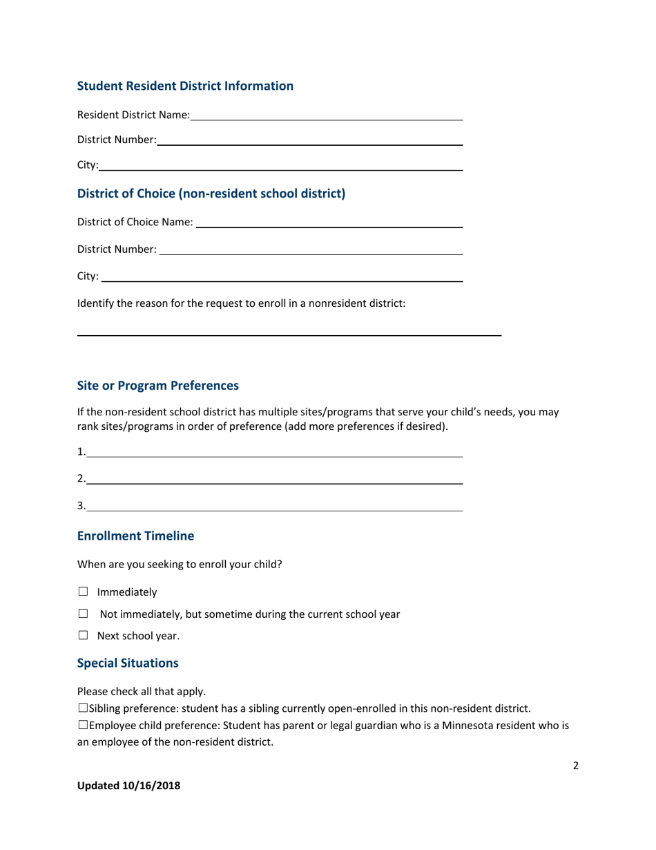 General Statewide Enrollment Options Application for K-12 and Early Childhood Special Education - Minnesota, Page 2