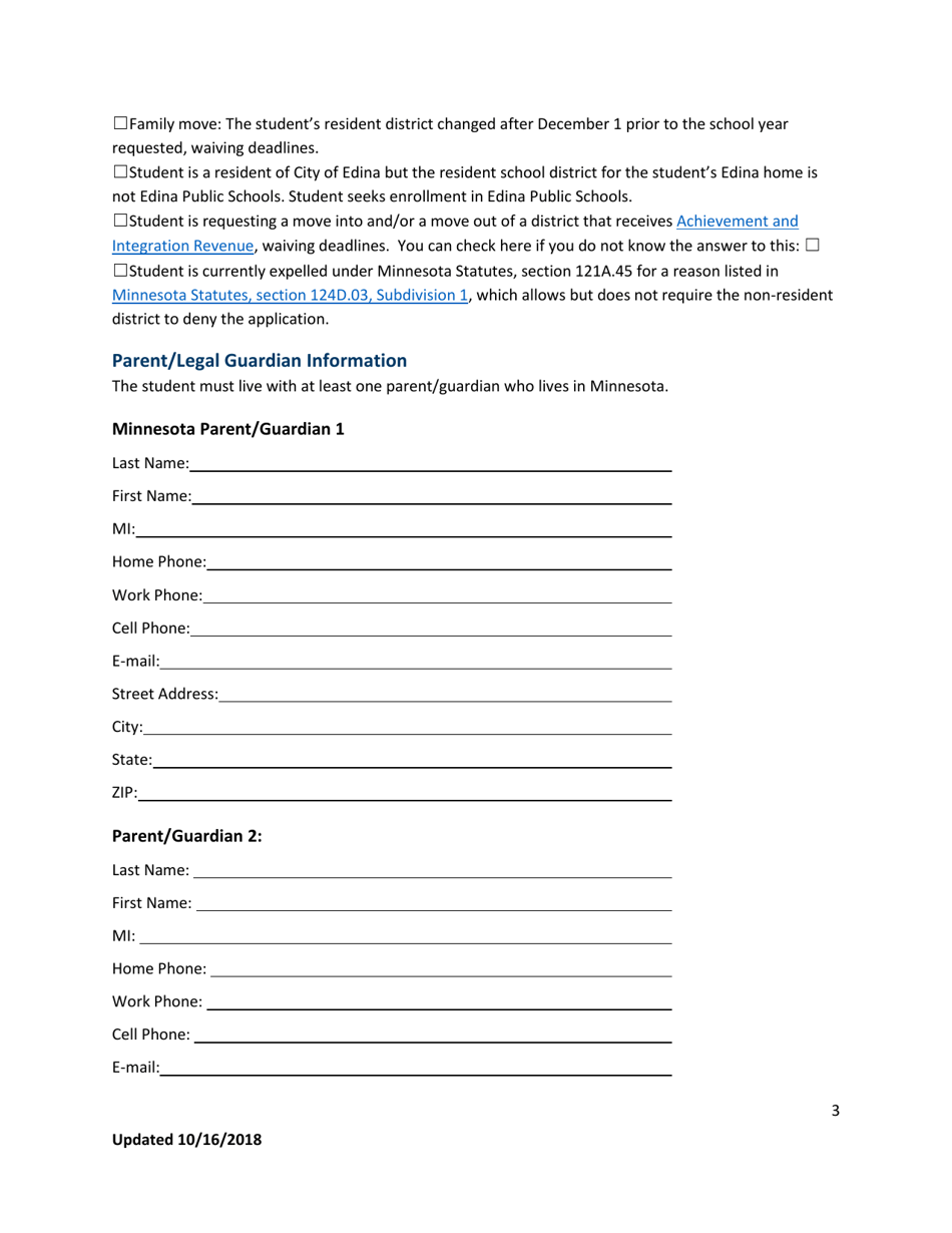 General Statewide Enrollment Options Application for K-12 and Early Childhood Special Education - Minnesota, Page 3
