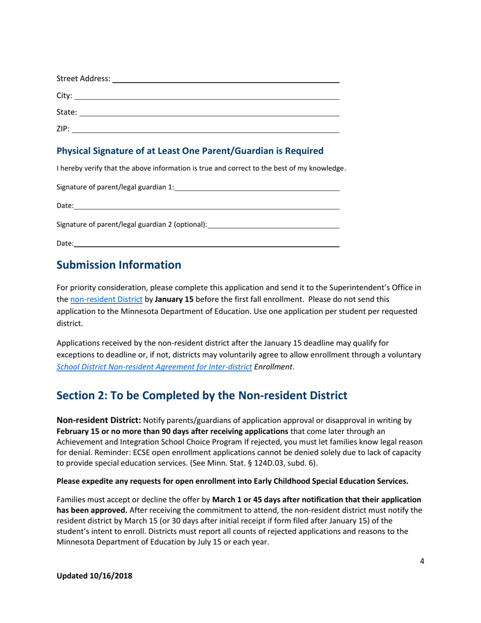 General Statewide Enrollment Options Application for K-12 and Early Childhood Special Education - Minnesota, Page 4