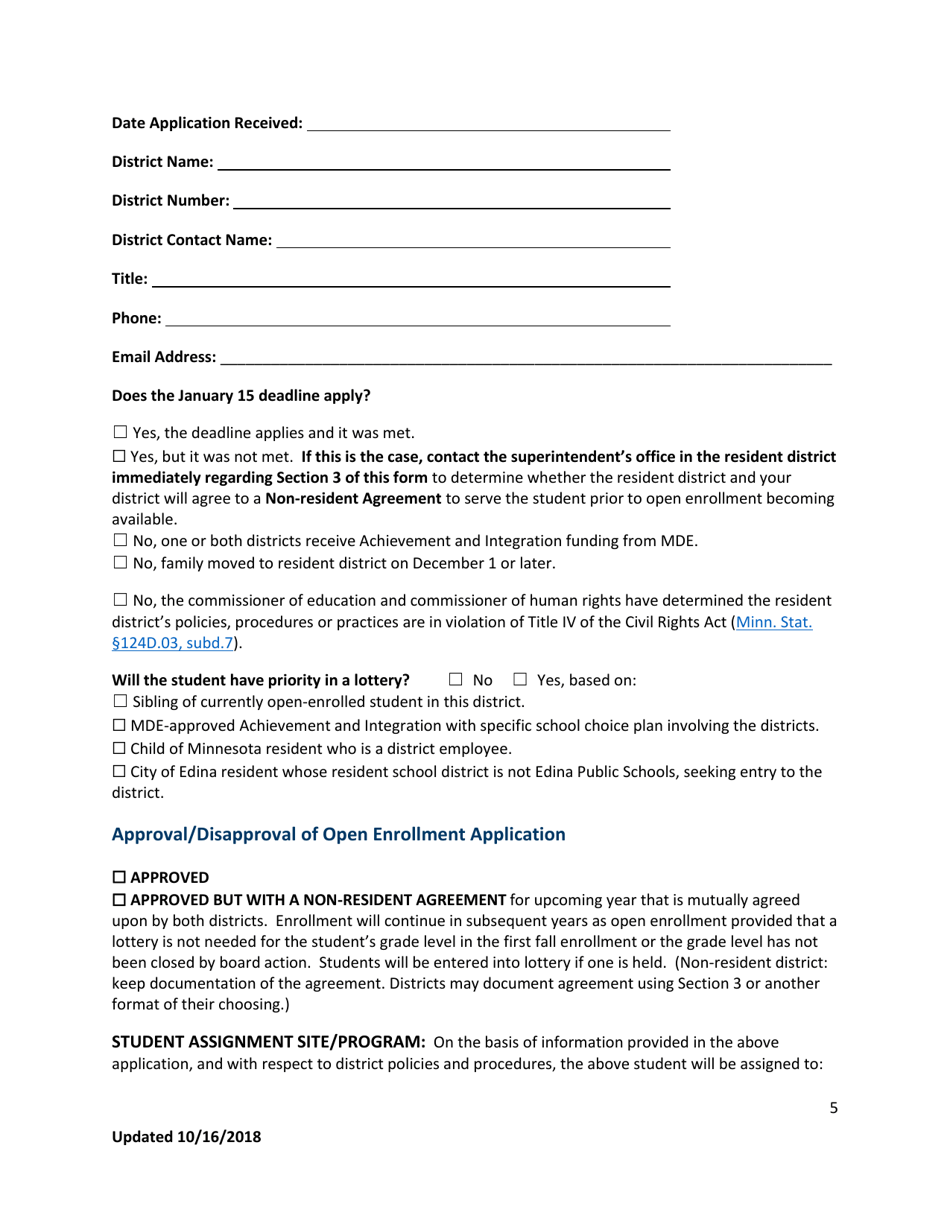 General Statewide Enrollment Options Application for K-12 and Early Childhood Special Education - Minnesota, Page 5