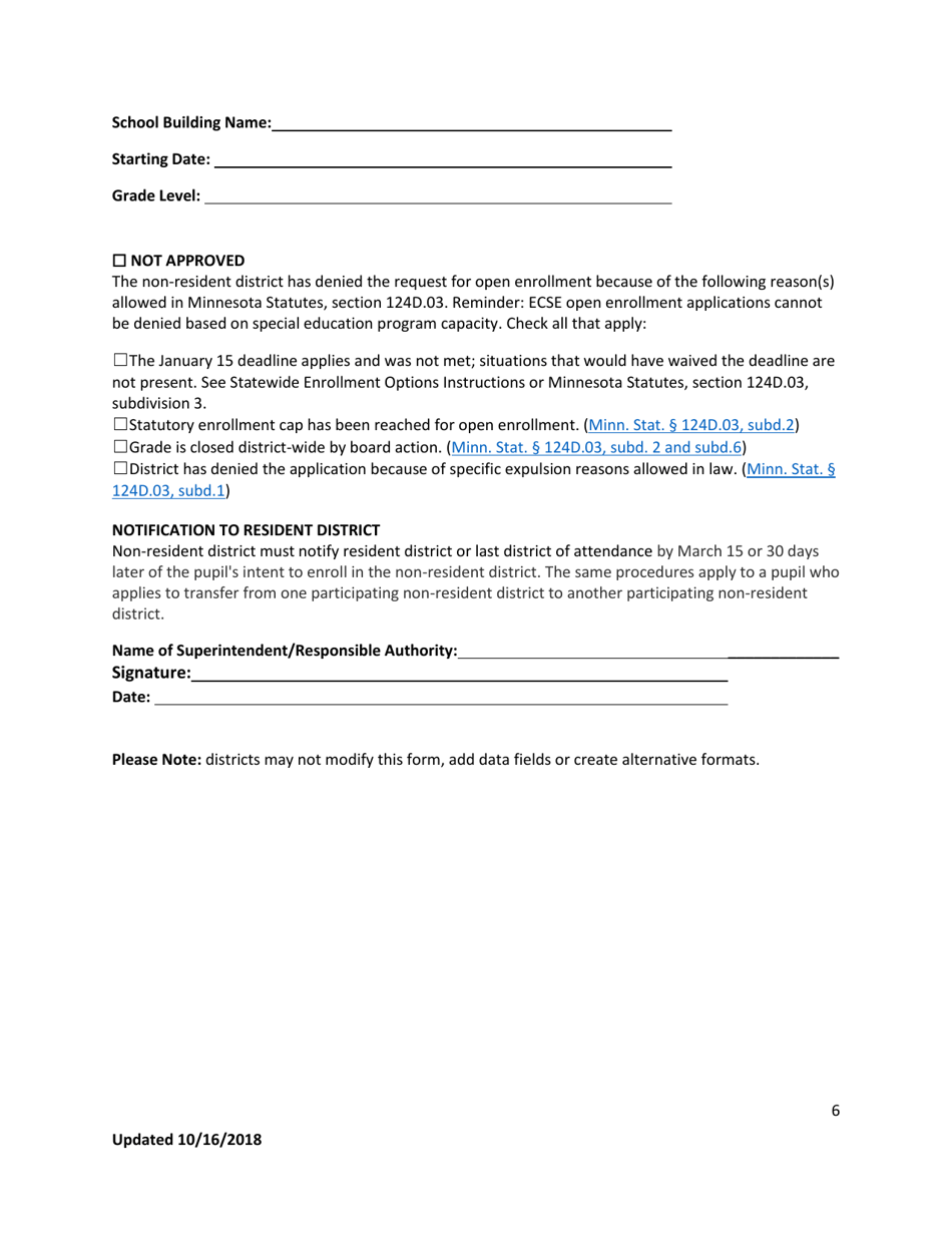 General Statewide Enrollment Options Application for K-12 and Early Childhood Special Education - Minnesota, Page 6