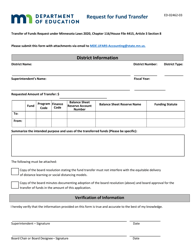 Form ED-02462-03 &quot;Request for Fund Transfer&quot; - Minnesota