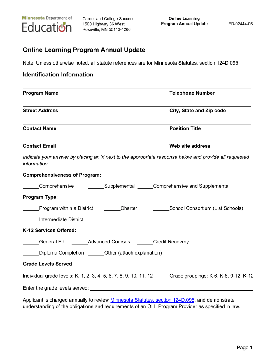 Form ED0244405 Fill Out, Sign Online and Download Fillable PDF