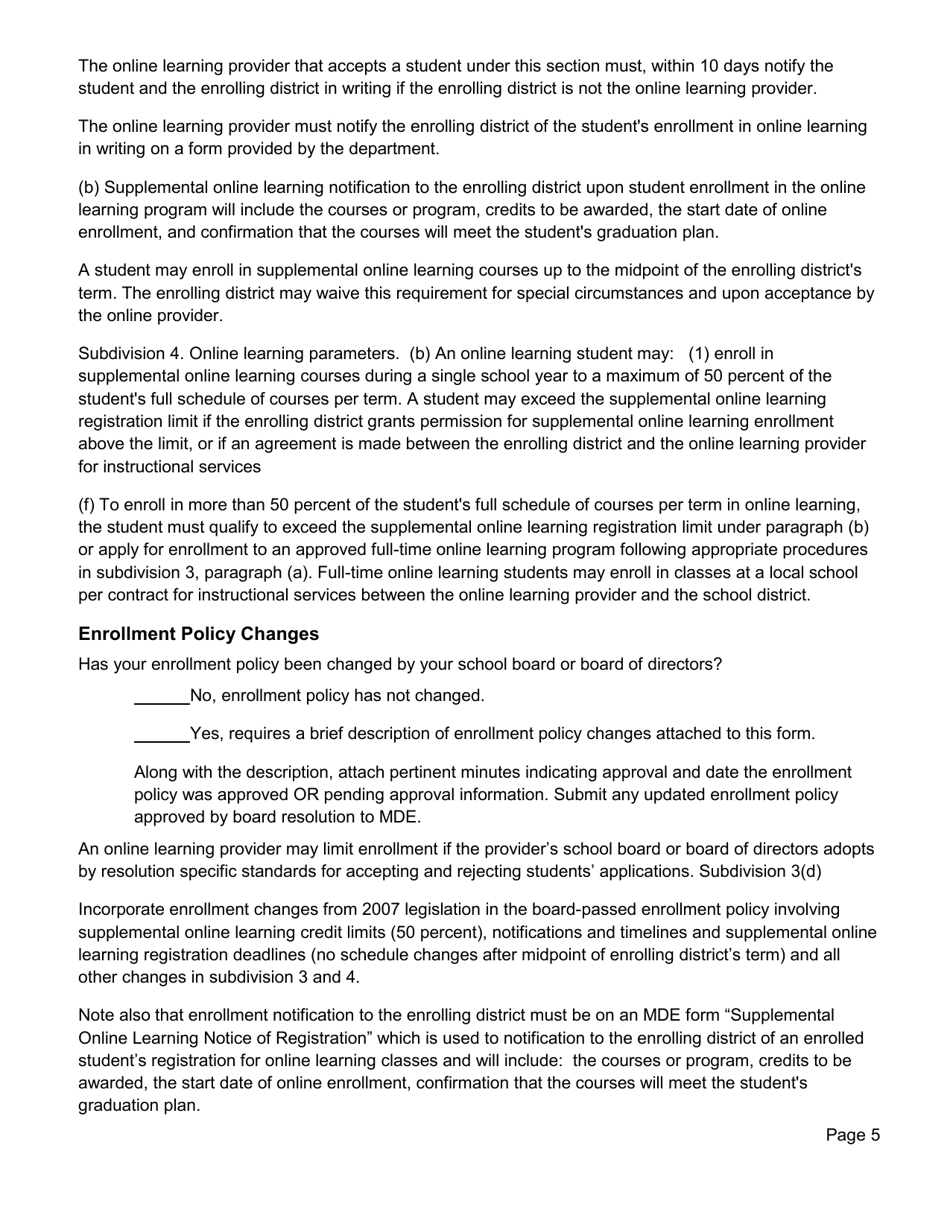 Form ED-02444-05 Online Learning Program Annual Update - Minnesota, Page 5