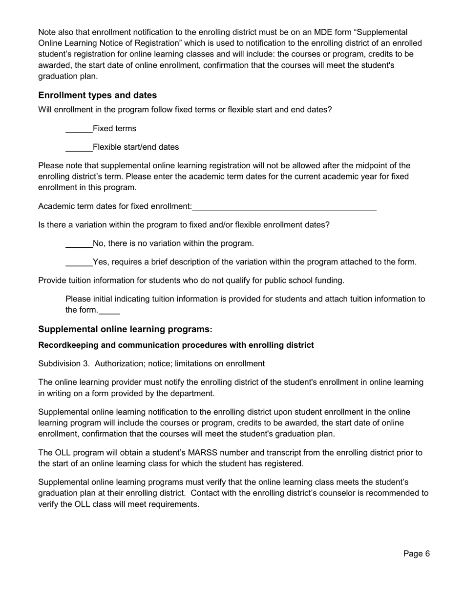 Form ED-02444-05 Online Learning Program Annual Update - Minnesota, Page 6