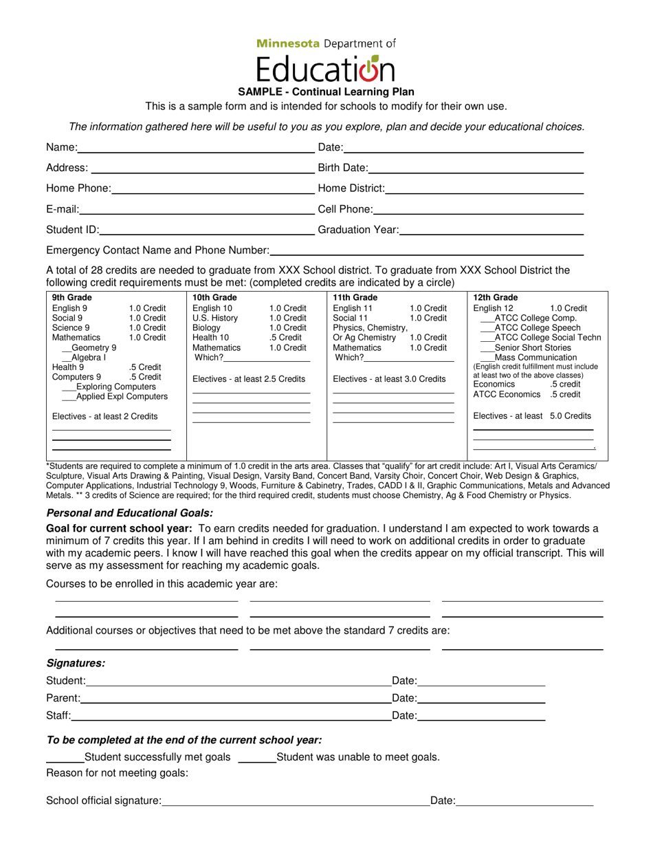 Sample Continual Learning Plan - Minnesota, Page 1