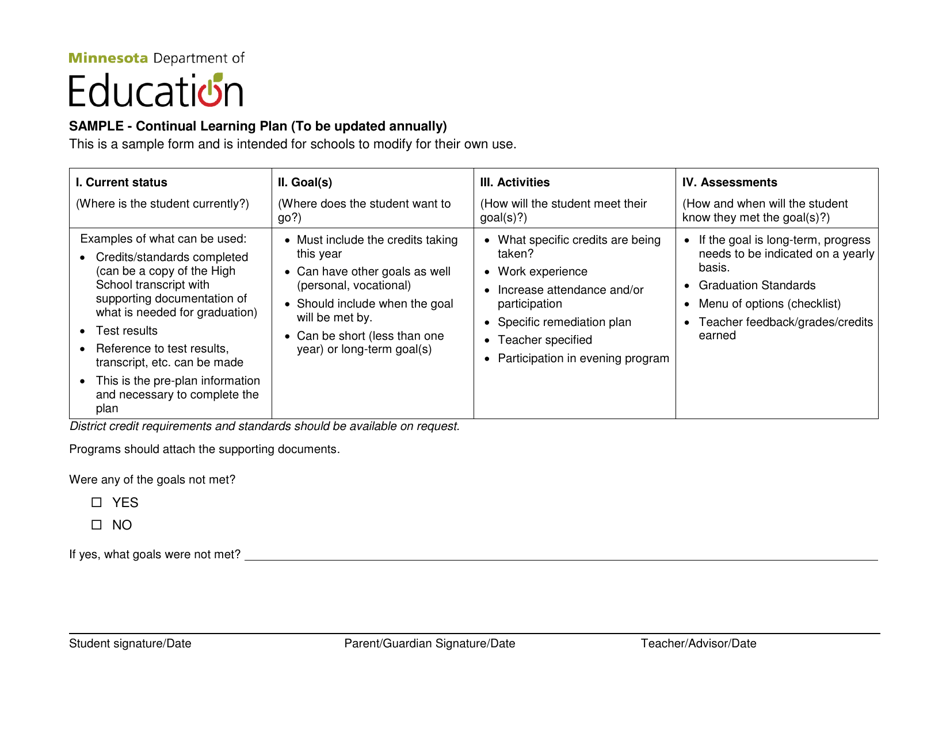 Continual Learning Plan - Minnesota, Page 1