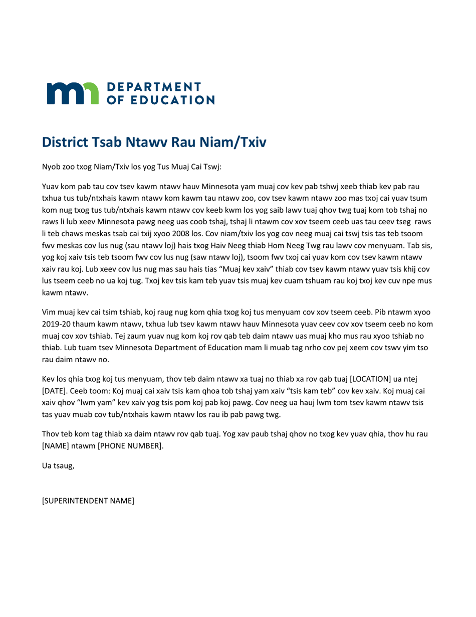 Minnesota Aeo Parent Letter (Hmong) - Fill Out, Sign Online and ...