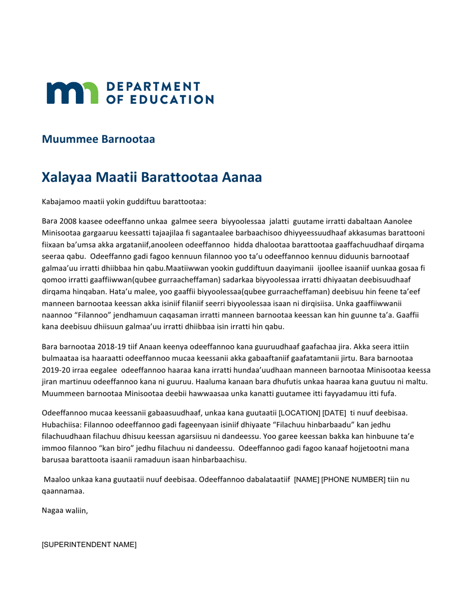 Minnesota Aeo Parent Letter - Fill Out, Sign Online and Download PDF ...