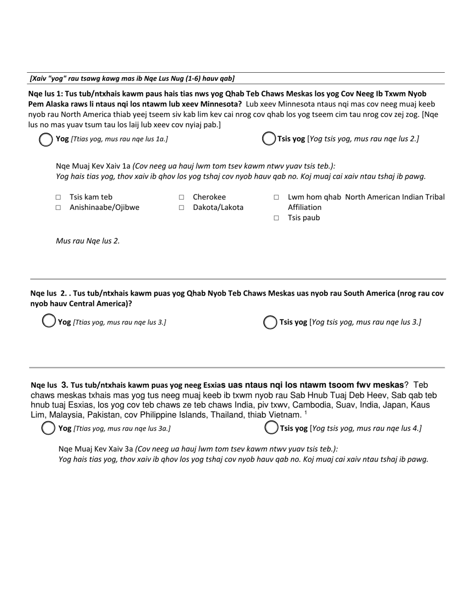 Ethnic and Racial Demographic Designation Form - Minnesota (Hmong), Page 2