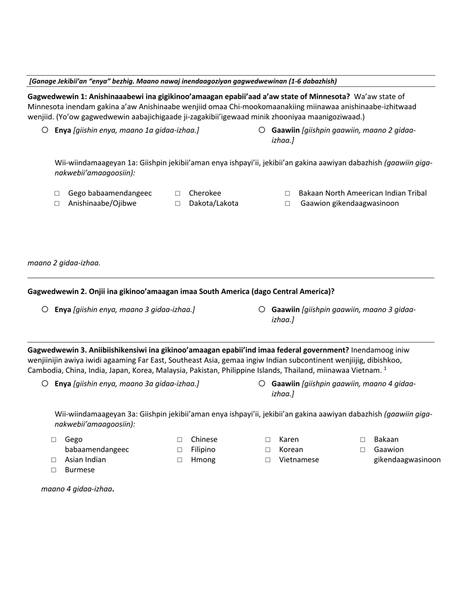 Ethnic and Racial Demographic Designation Form - Minnesota (Ojibwa), Page 2