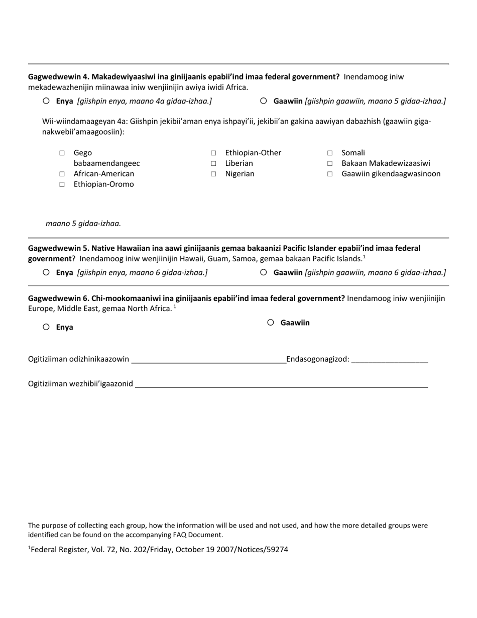 Ethnic and Racial Demographic Designation Form - Minnesota (Ojibwa), Page 3