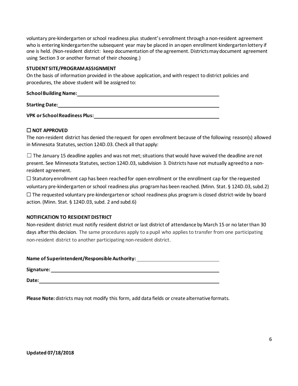 Statewide Enrollment Options Application for State-Funded Voluntary Pre-kindergarten or School Readiness Plus - Minnesota, Page 6