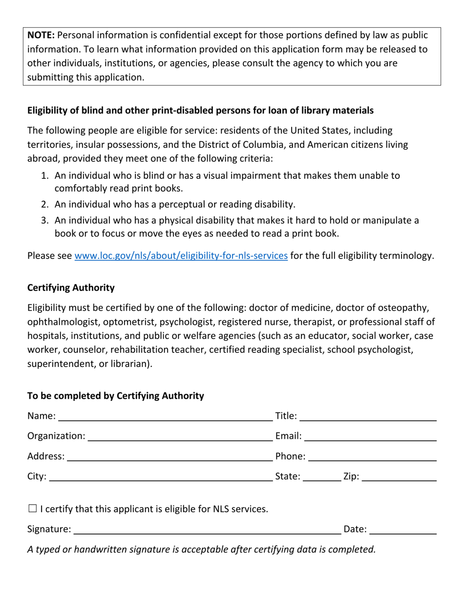 Application for Free Library Service: Individuals - Minnesota, Page 2