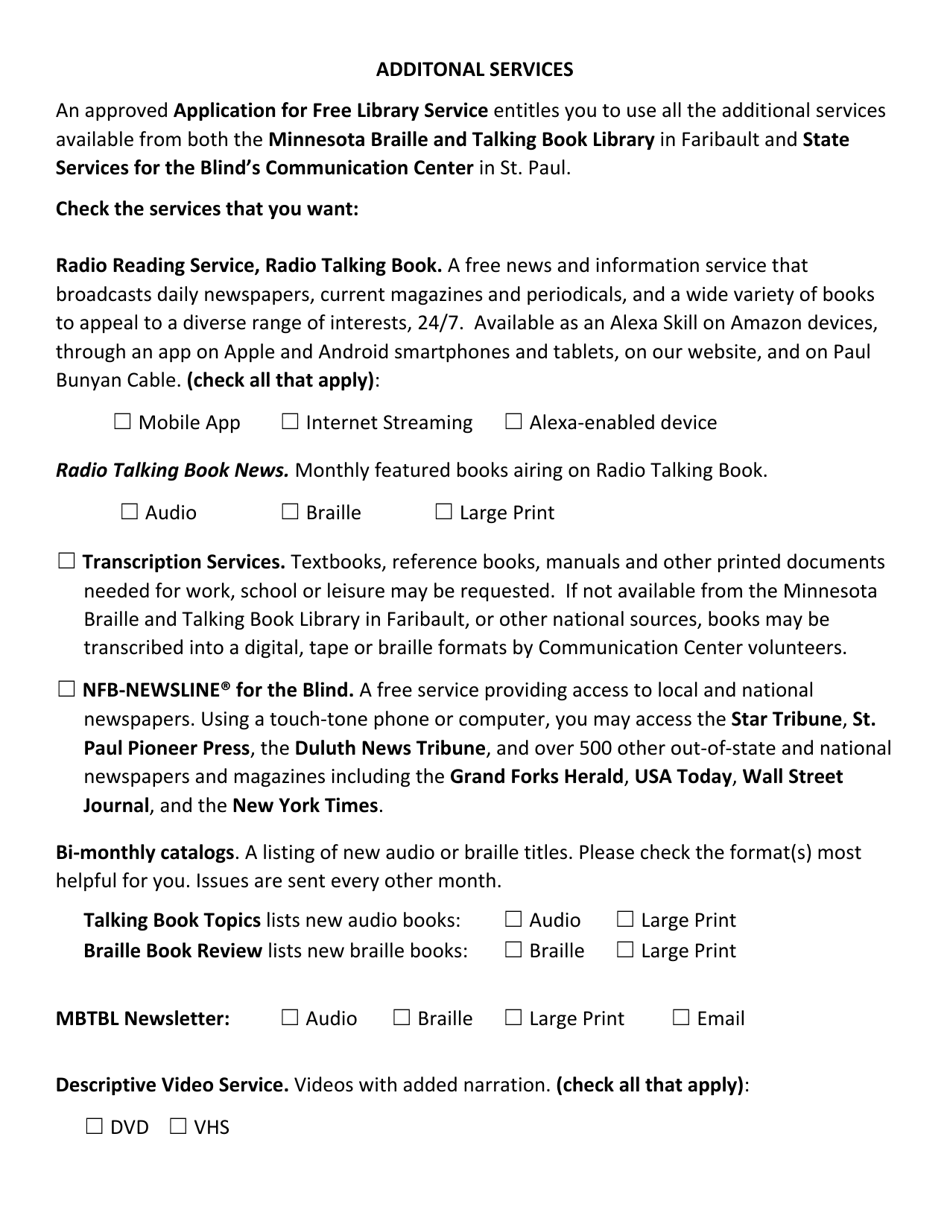 Application for Free Library Service: Individuals - Minnesota, Page 5