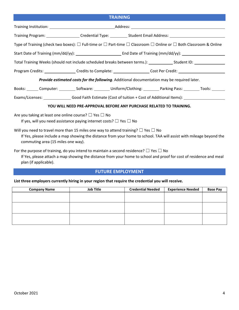 Training Application - Trade Adjustment Assistance - Minnesota, Page 4