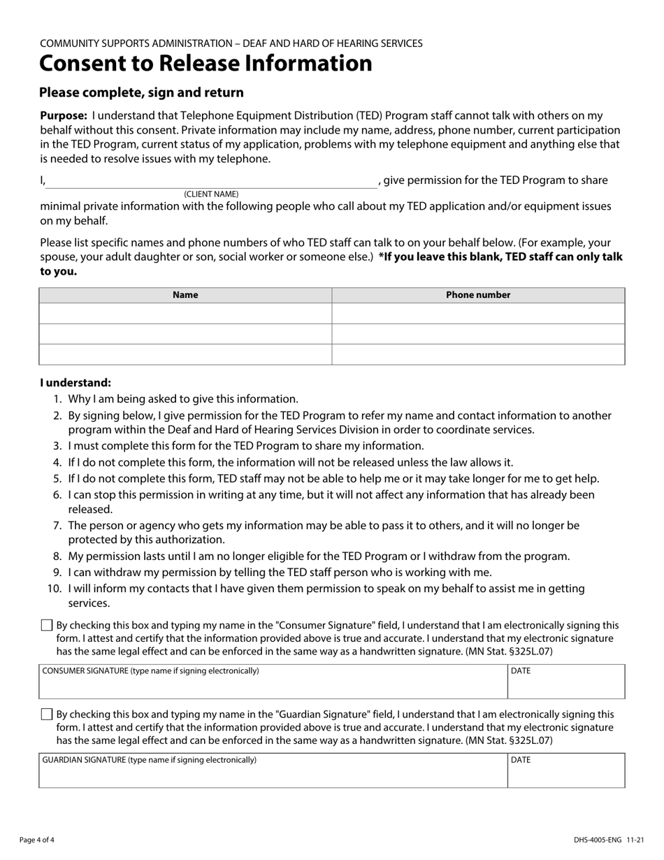 Form DHS-4005-ENG Telephone Equipment Distribution Program Application - Minnesota, Page 4