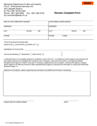 Elevator Complaint Form - Minnesota, Page 3