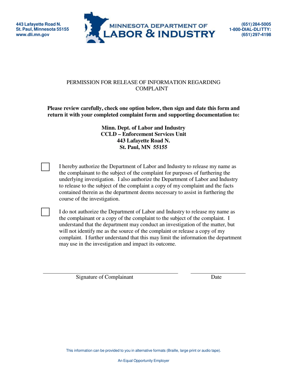 Elevator Complaint Form - Minnesota, Page 4