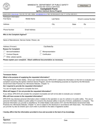 Document preview: Form PS31210 Complaint Form - Ignition Interlock Device Program - Minnesota
