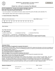 Form PS31081 &quot;Claim for a Driver's License Fee Refund&quot; - Minnesota