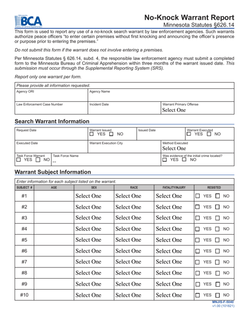 Form MNJIS-F-5040 No-Knock Warrant Report - Minnesota