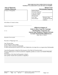 Form OFP301 Affidavit in Support of Order to Show Cause for Contempt - Minnesota (English/Somali)