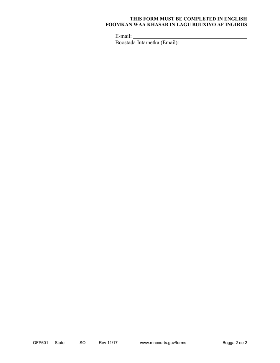 Form OFP601 Petitioners Request for Dismissal of Order for Protection - Minnesota (English / Somali), Page 2