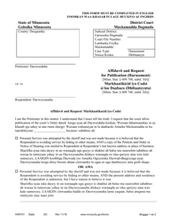Document preview: Form HAR701 Affidavit and Request for Publication (Harassment) - Minnesota (English/Somali)