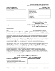 Document preview: Form OFP503 Affidavit for Filing Foreign Protective Order - Minnesota (English/Spanish)