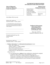 Form HAR102 Petition for Harassment Restraining Order - Minnesota (English/Spanish)