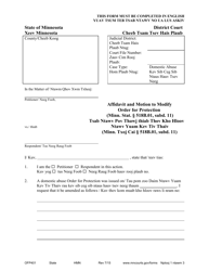 Document preview: Form OFP401 Affidavit and Motion to Modify Order for Protection - Minnesota (English/Hmong)