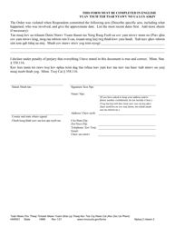 Form HAR501 Affidavit in Support of Order to Show Cause for Contempt (Harassment) - Minnesota (English/Hmong), Page 2