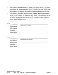 Form CHC602 Summons for Third Party Custody - Minnesota, Page 2
