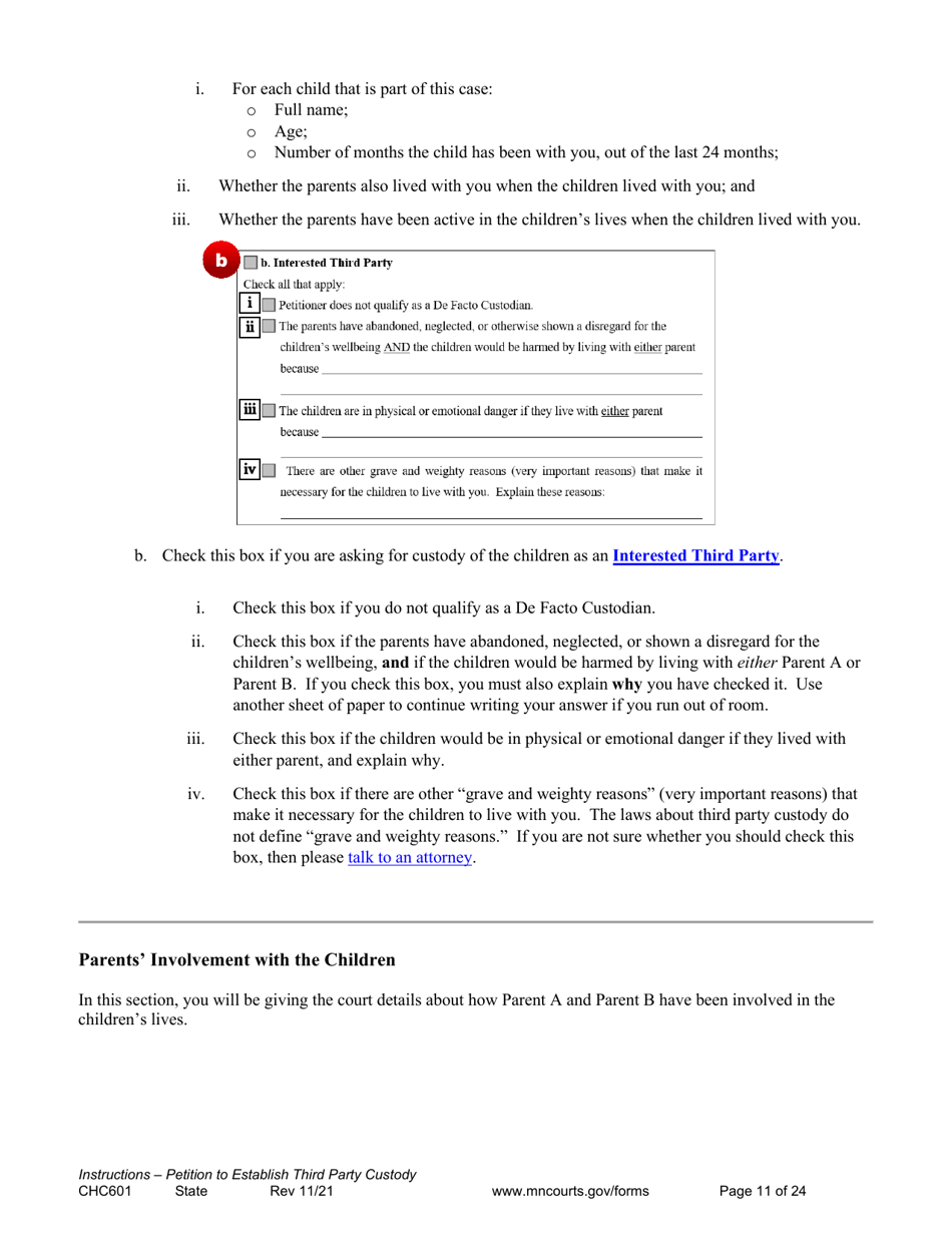 Form CHC601 Instructions - Request to Establish Third Party Custody of a Child - Minnesota, Page 11