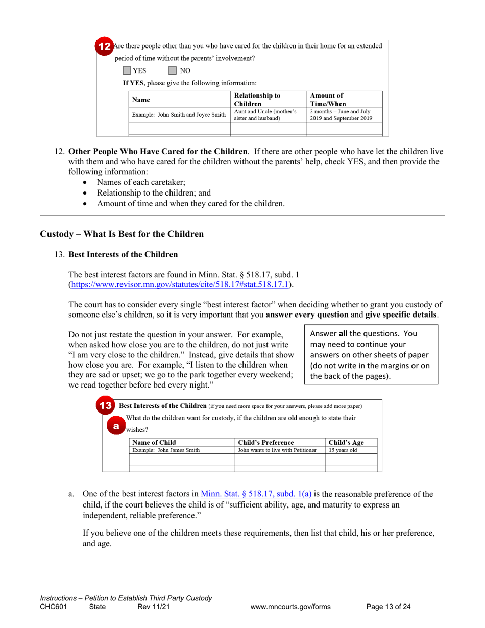 Form CHC601 Instructions - Request to Establish Third Party Custody of a Child - Minnesota, Page 13