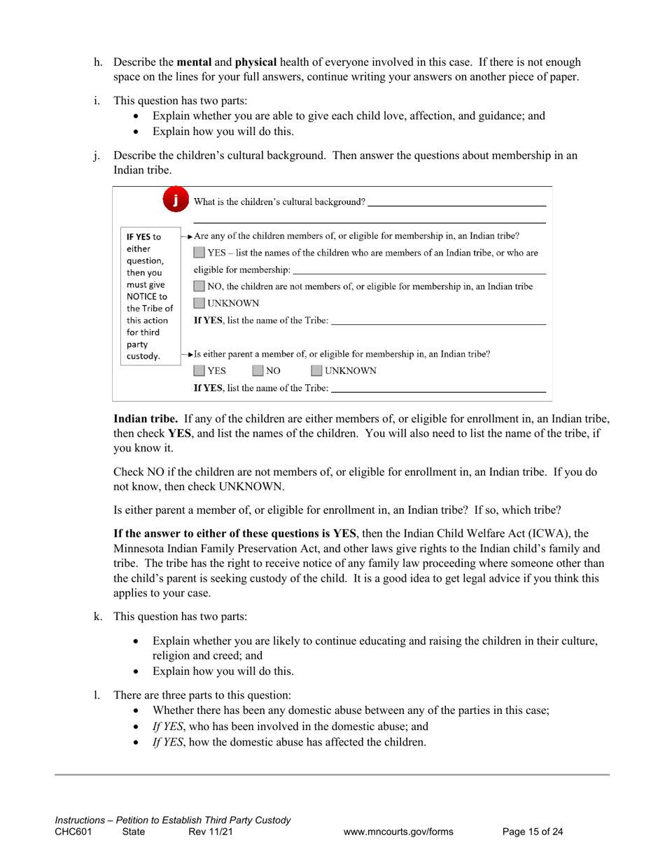 Form CHC601 Instructions - Request to Establish Third Party Custody of a Child - Minnesota, Page 15