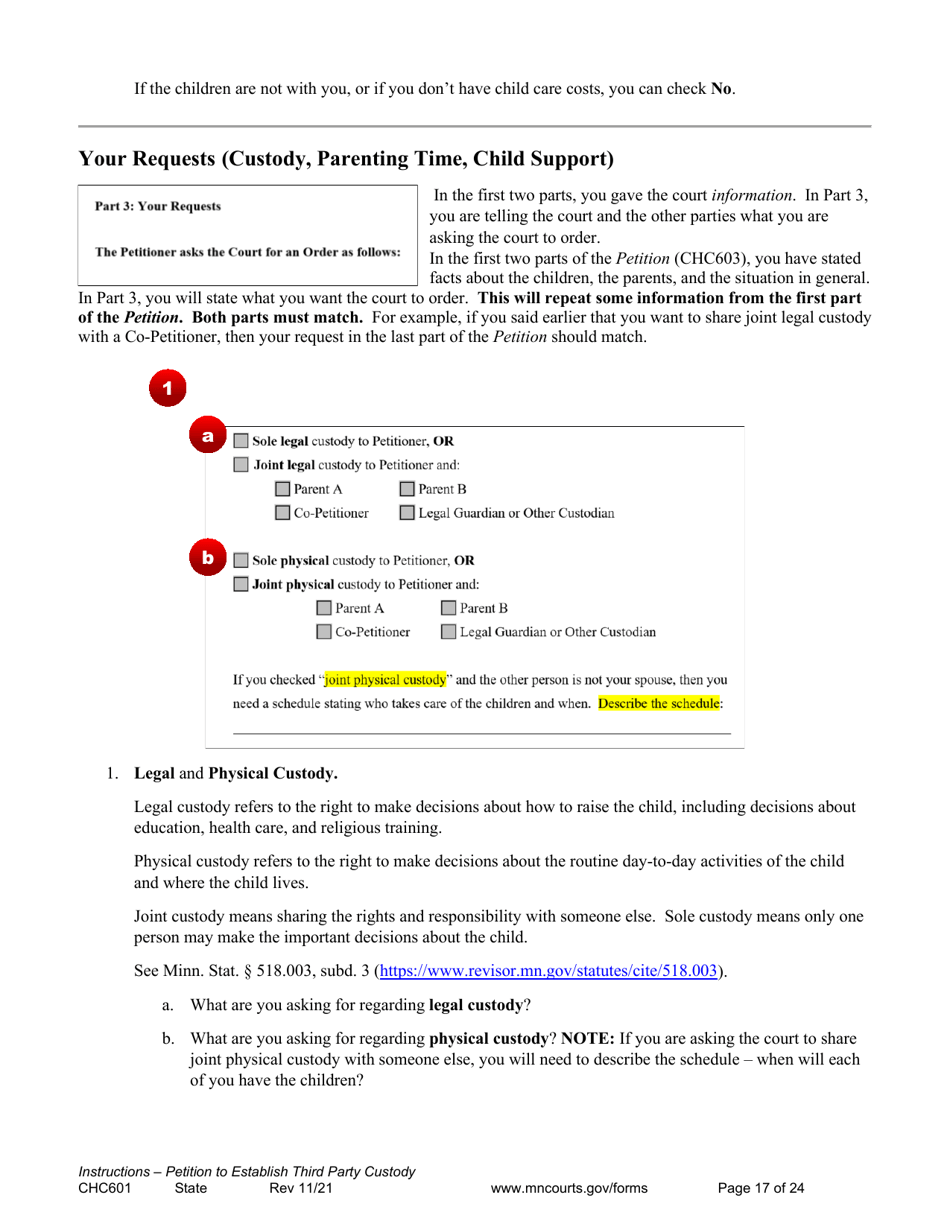 Form CHC601 Instructions - Request to Establish Third Party Custody of a Child - Minnesota, Page 17