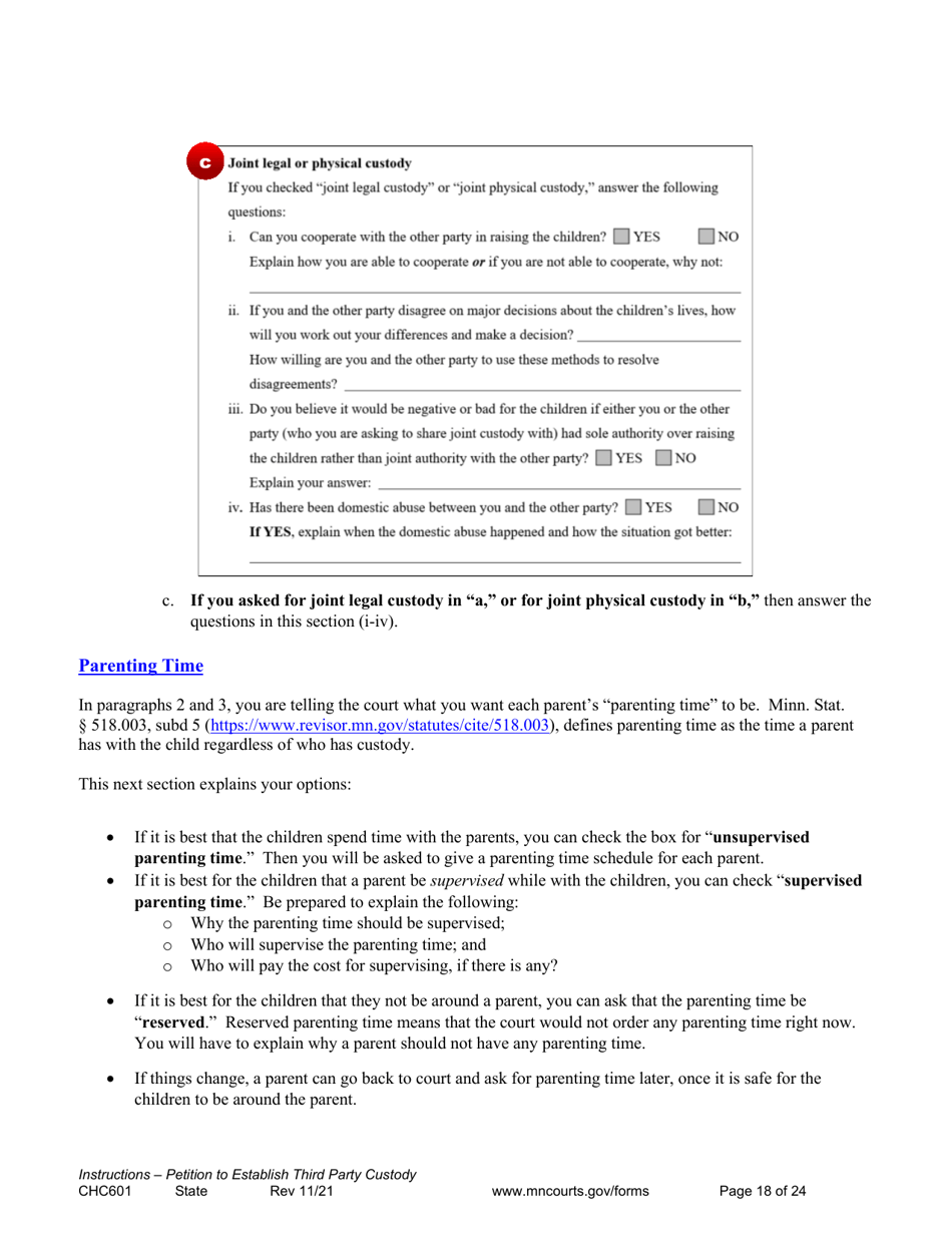 Form CHC601 Instructions - Request to Establish Third Party Custody of a Child - Minnesota, Page 18