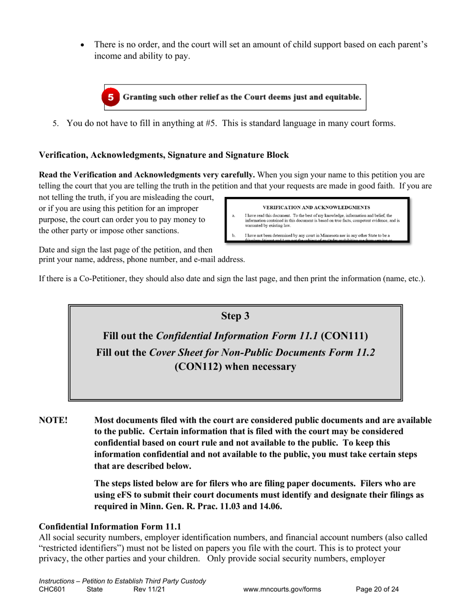 Form CHC601 Instructions - Request to Establish Third Party Custody of a Child - Minnesota, Page 20