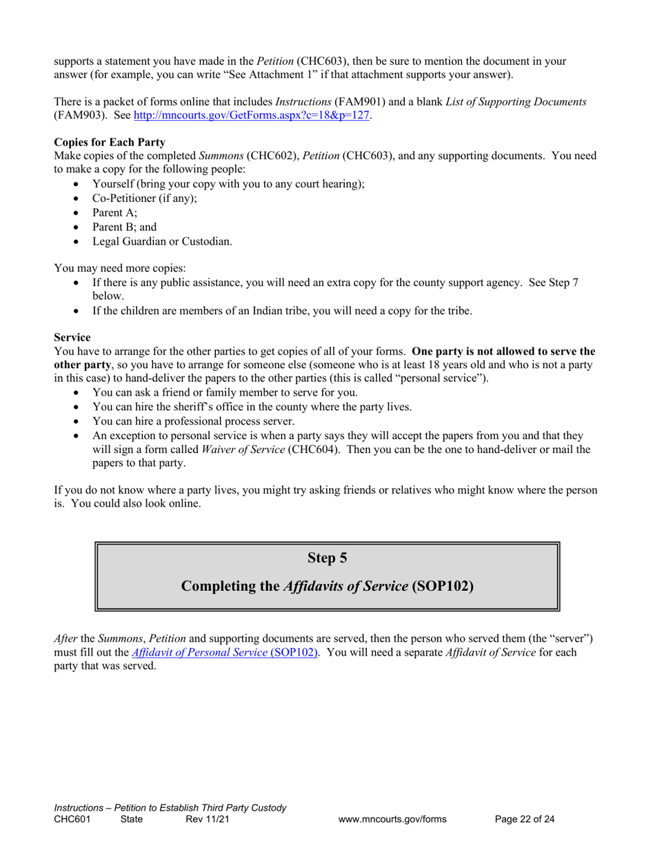 Form CHC601 Instructions - Request to Establish Third Party Custody of a Child - Minnesota, Page 22